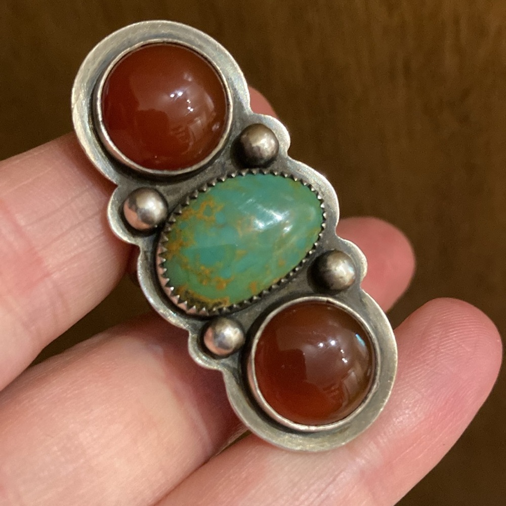 Artisan Made Sterling Turquoise and Carnelian Ring